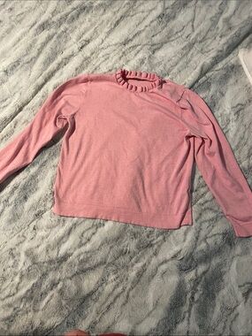 J. Crew Pink Ruffle Mock-Neck Sweater Preppy Feminine Size L